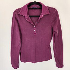 Women's Tommy Hilfiger Purple Logo Long Sleeve Polo Top Medium Like New